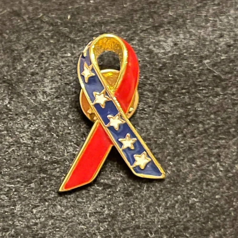 Patriotic American Flag Ribbon Pin with Stars